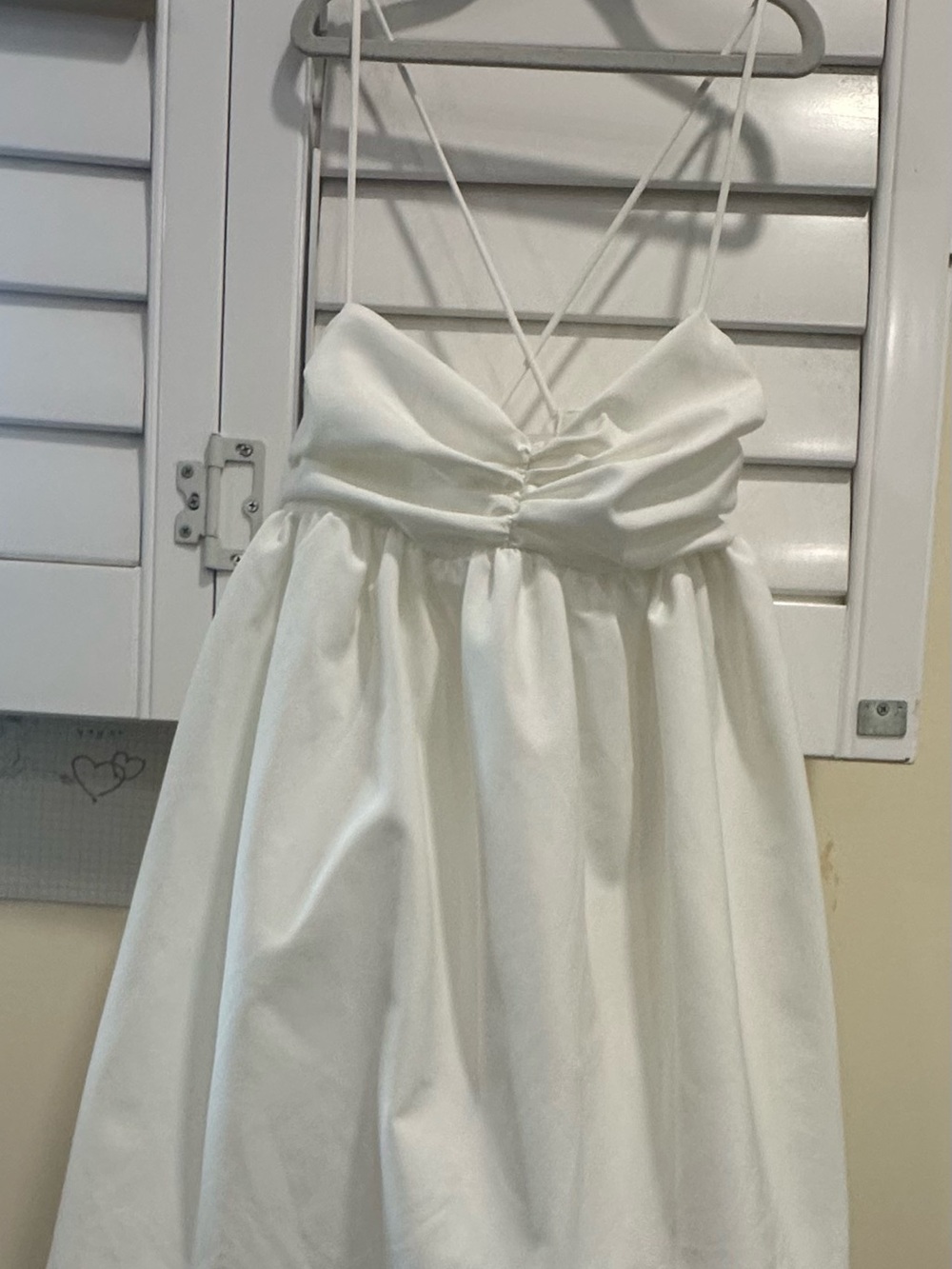 Zara White Spaghetti-Strap Ruched Bodice Dress